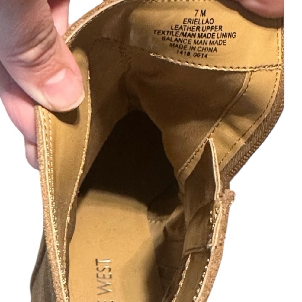 Nine West Women's Genuine Leather Tan Suede Boots 3.5in Heel 1/2in Platform Sz 7 - Picture 5 of 6